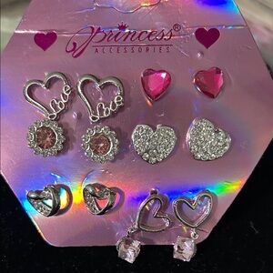 Princess Accessories Silver and Pink Heart Earrings Set